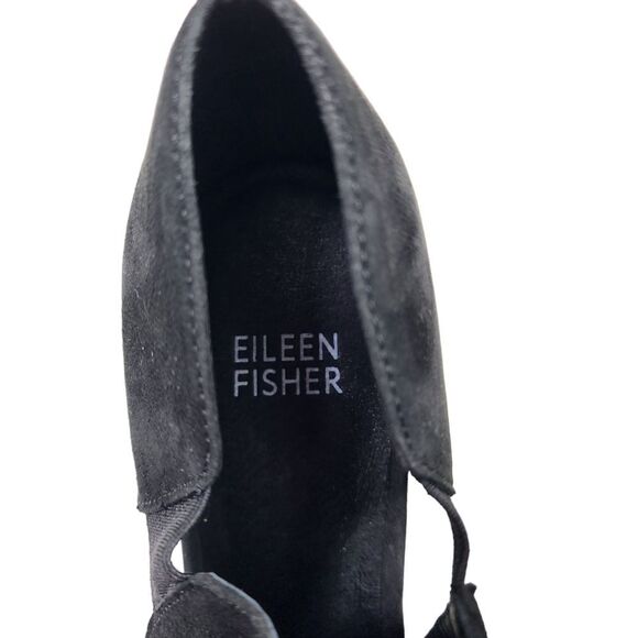 EILEEN FISHER Womens 8 Suede Cut Out Peep Toe Heeled Shoes NWOT Black Pull On - Picture 2 of 10